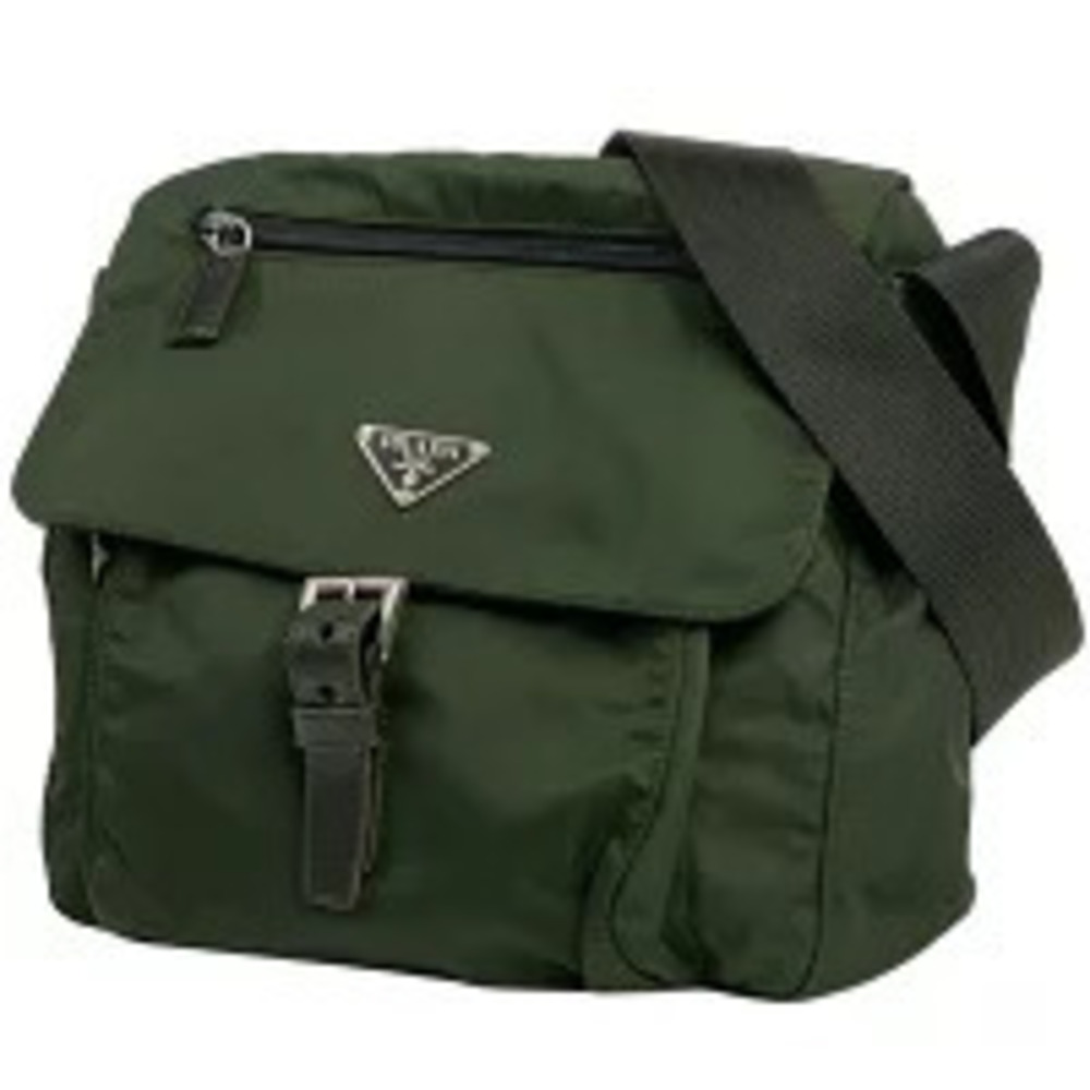 Prada Plate Shoulder Bag Crossbody Khaki Brown Green